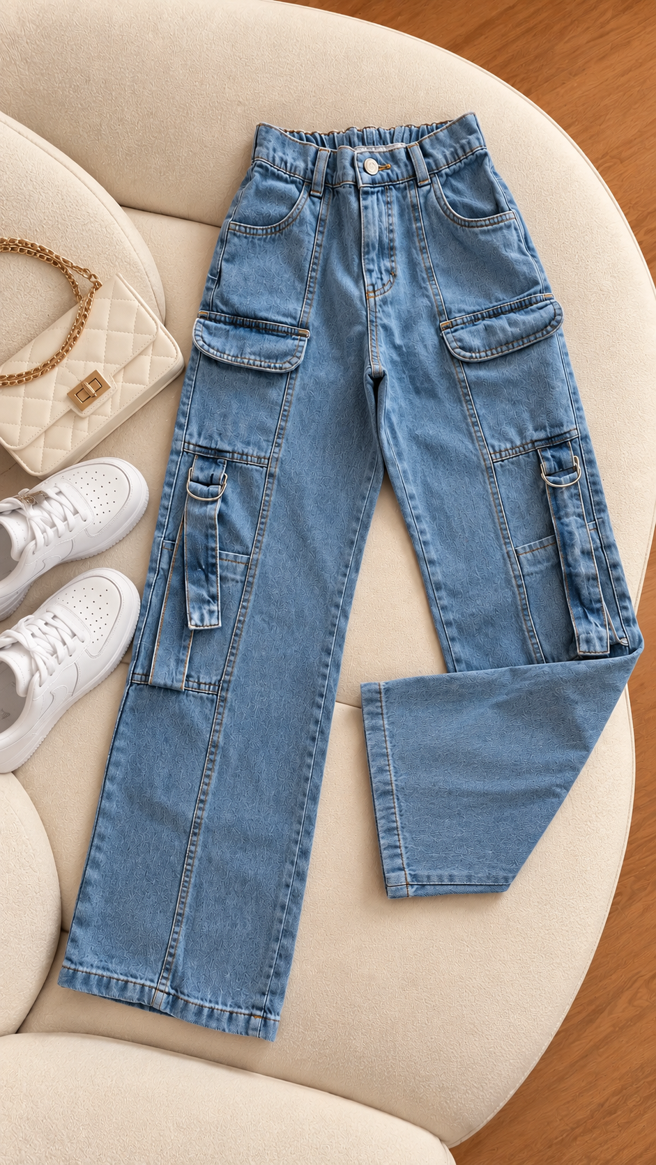 Calça Jeans Cargo Wide Leg 073