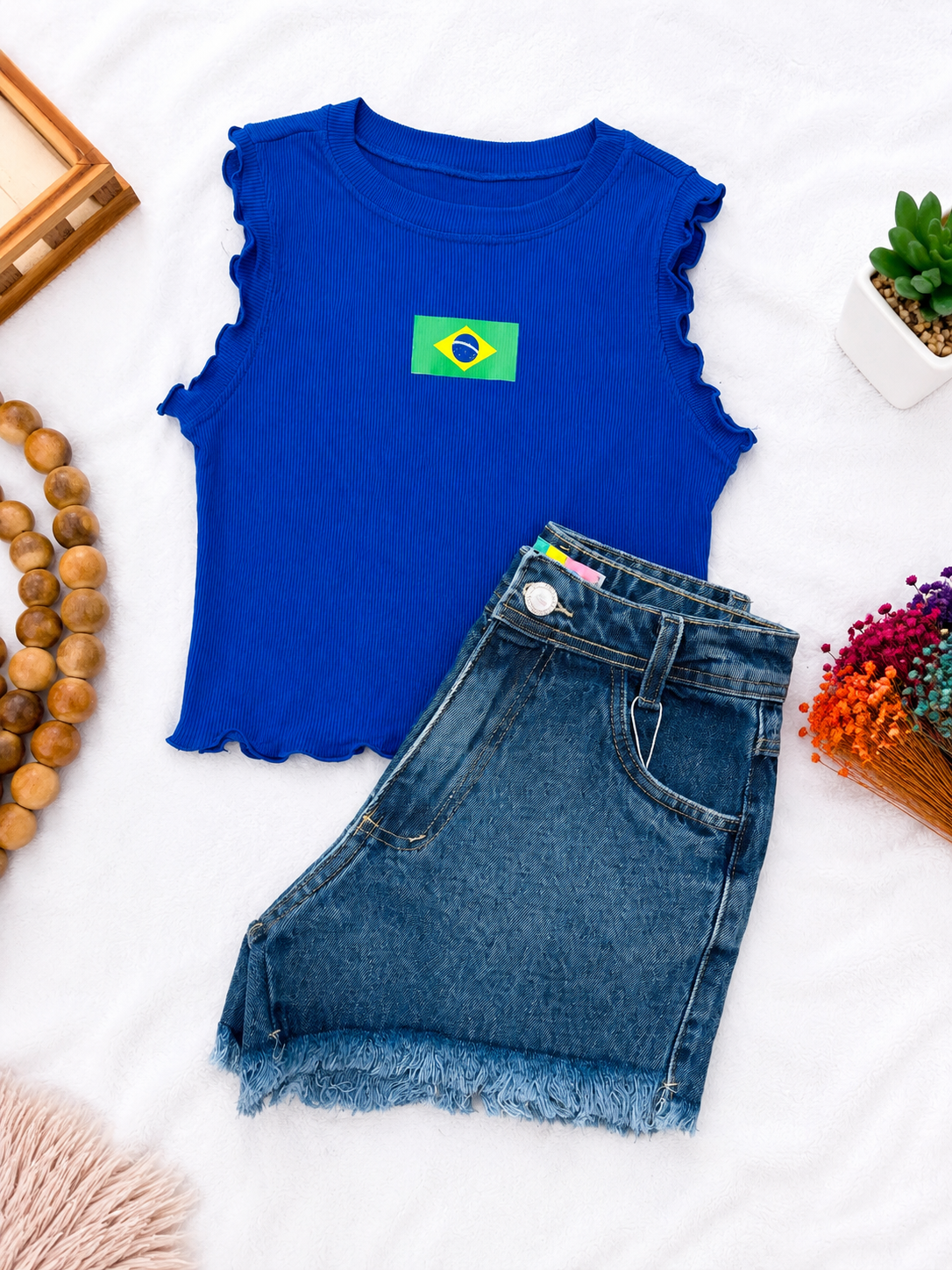 Conjunto Brasil - blusa + short jeans