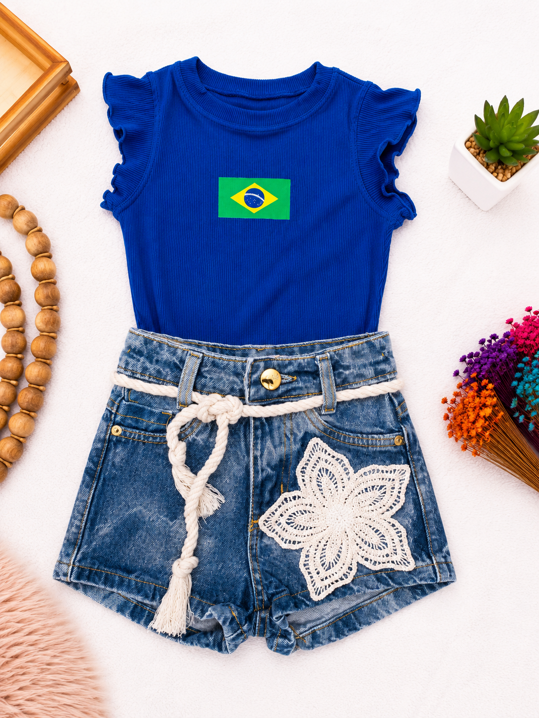 Conjunto Brasil , blusa Brasil e short jeans