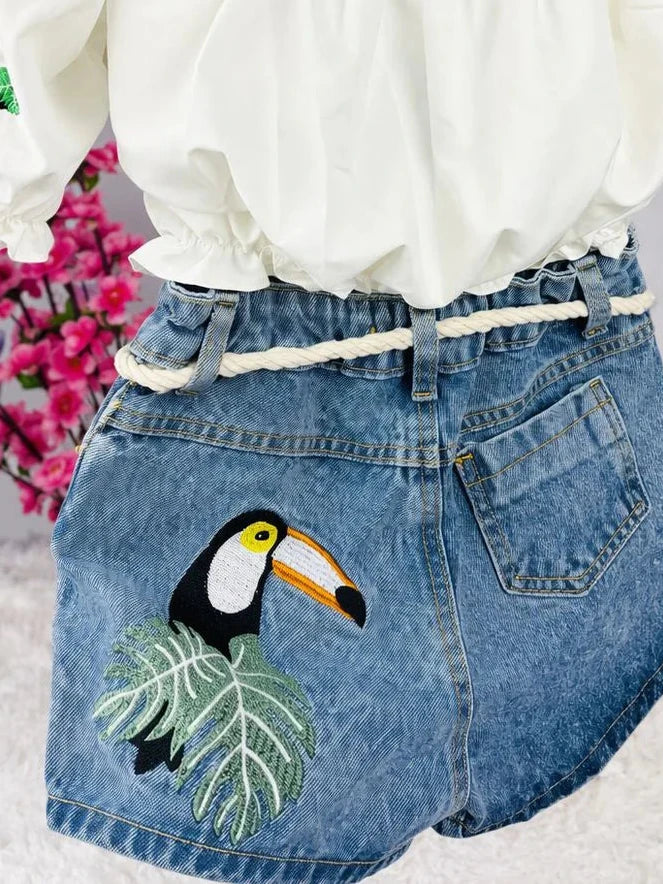 Conjunto Brasil - short jeans e blusa