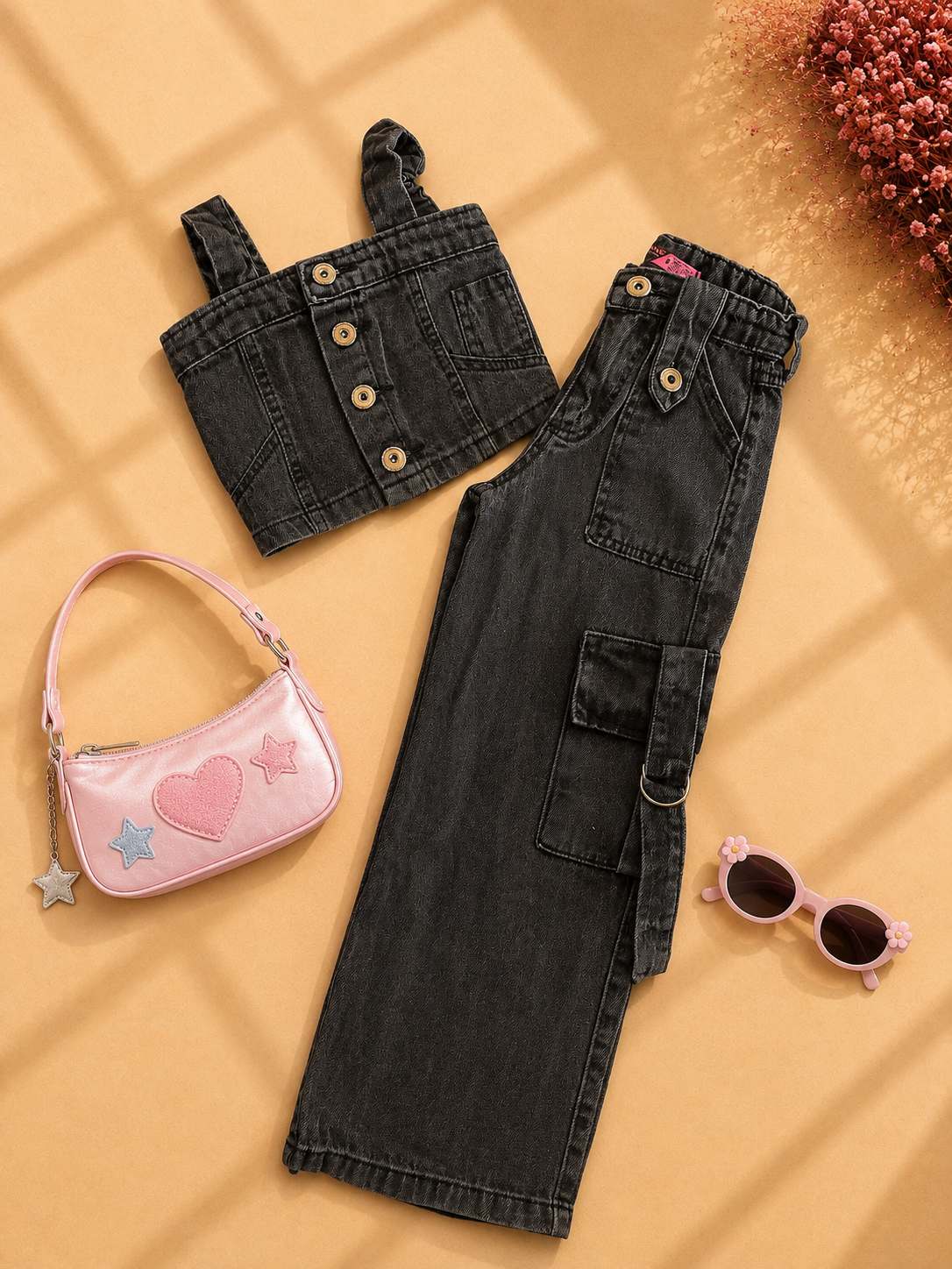 CONJUNTO CARGO -regulagem na cintura -BLACK PRETO MARMORIZADO)