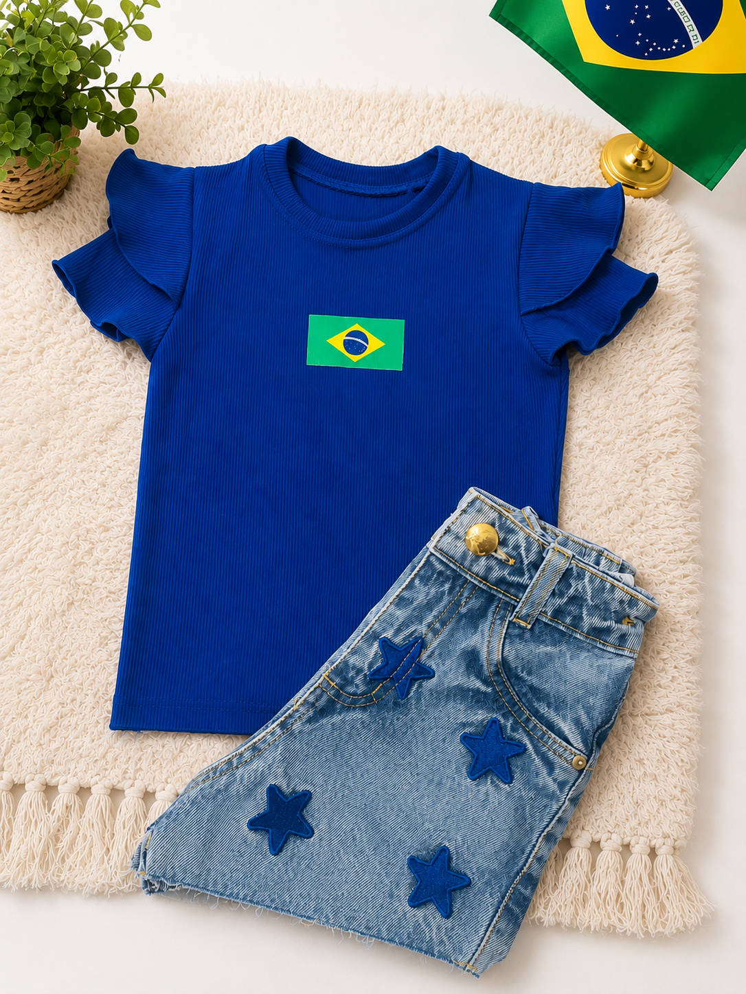 short jeans bordado com regulagem