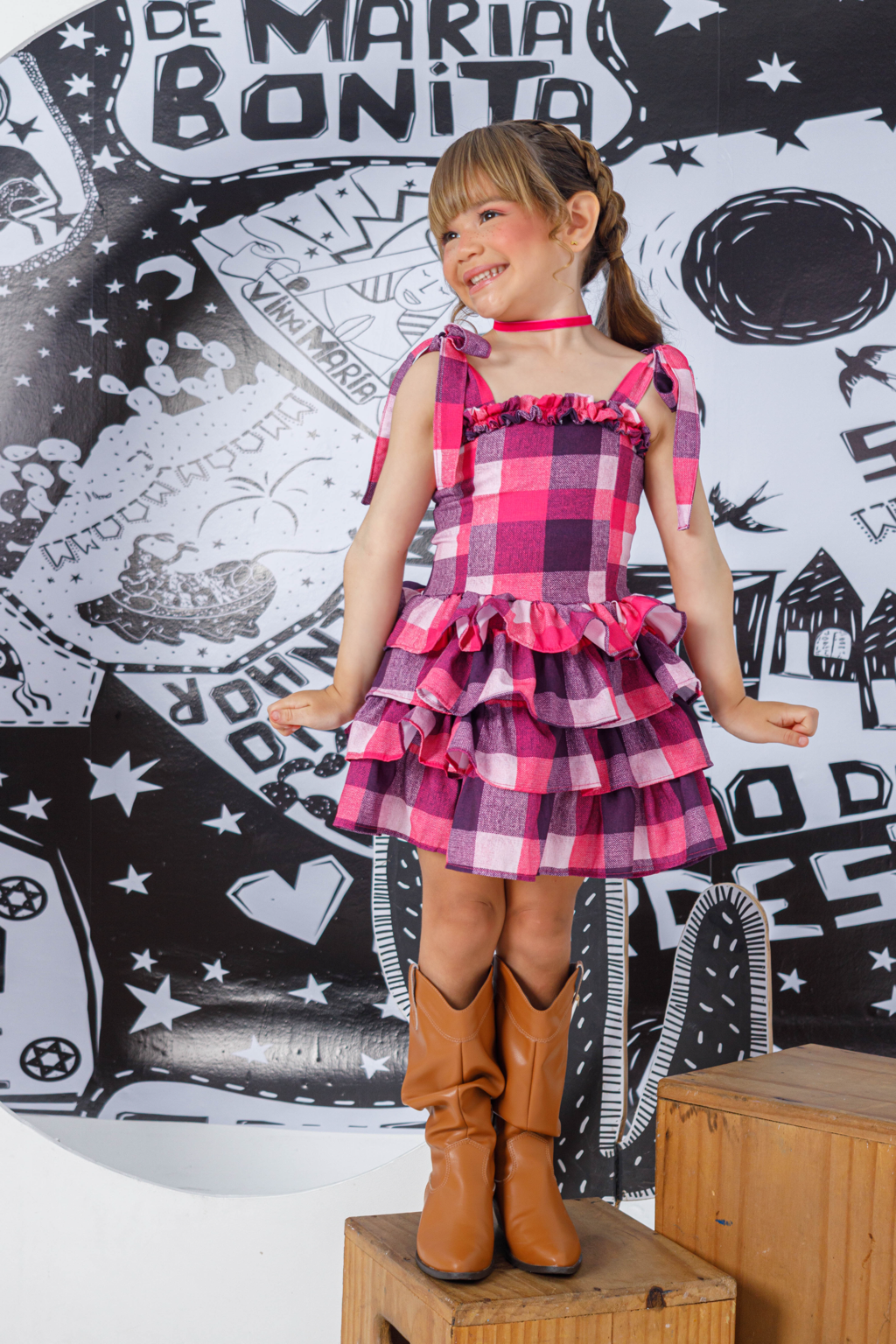 Vestido Maria (Xadrez Pink)