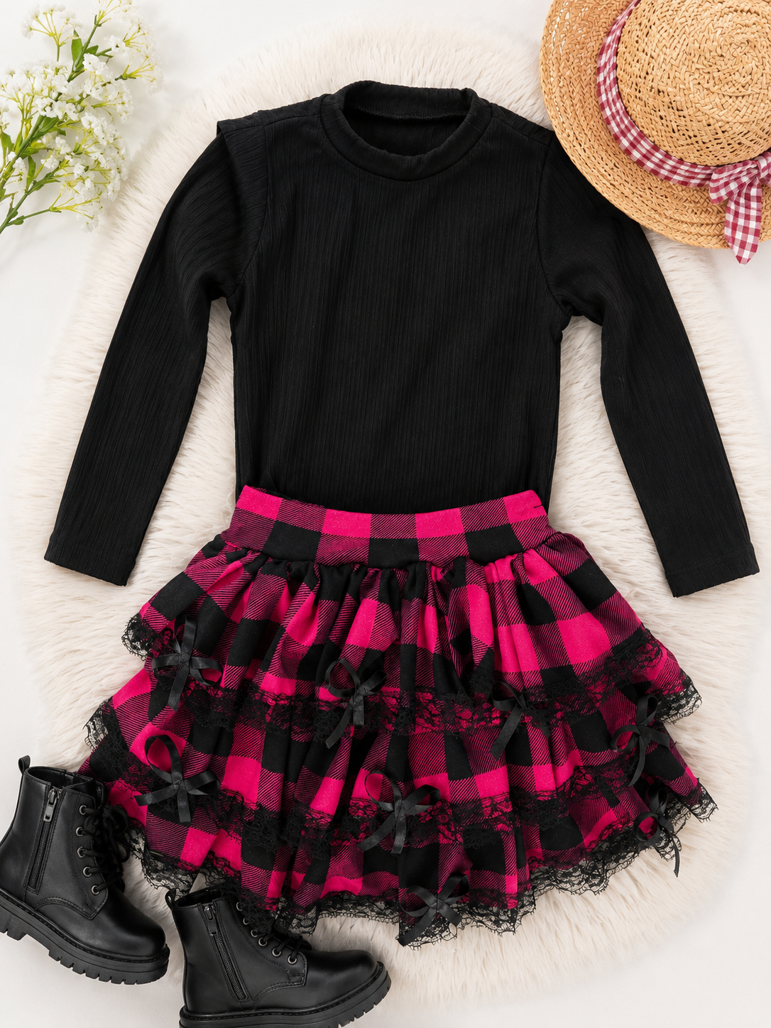 Conjunto Kaune Xadrez Rosa - short por baixo