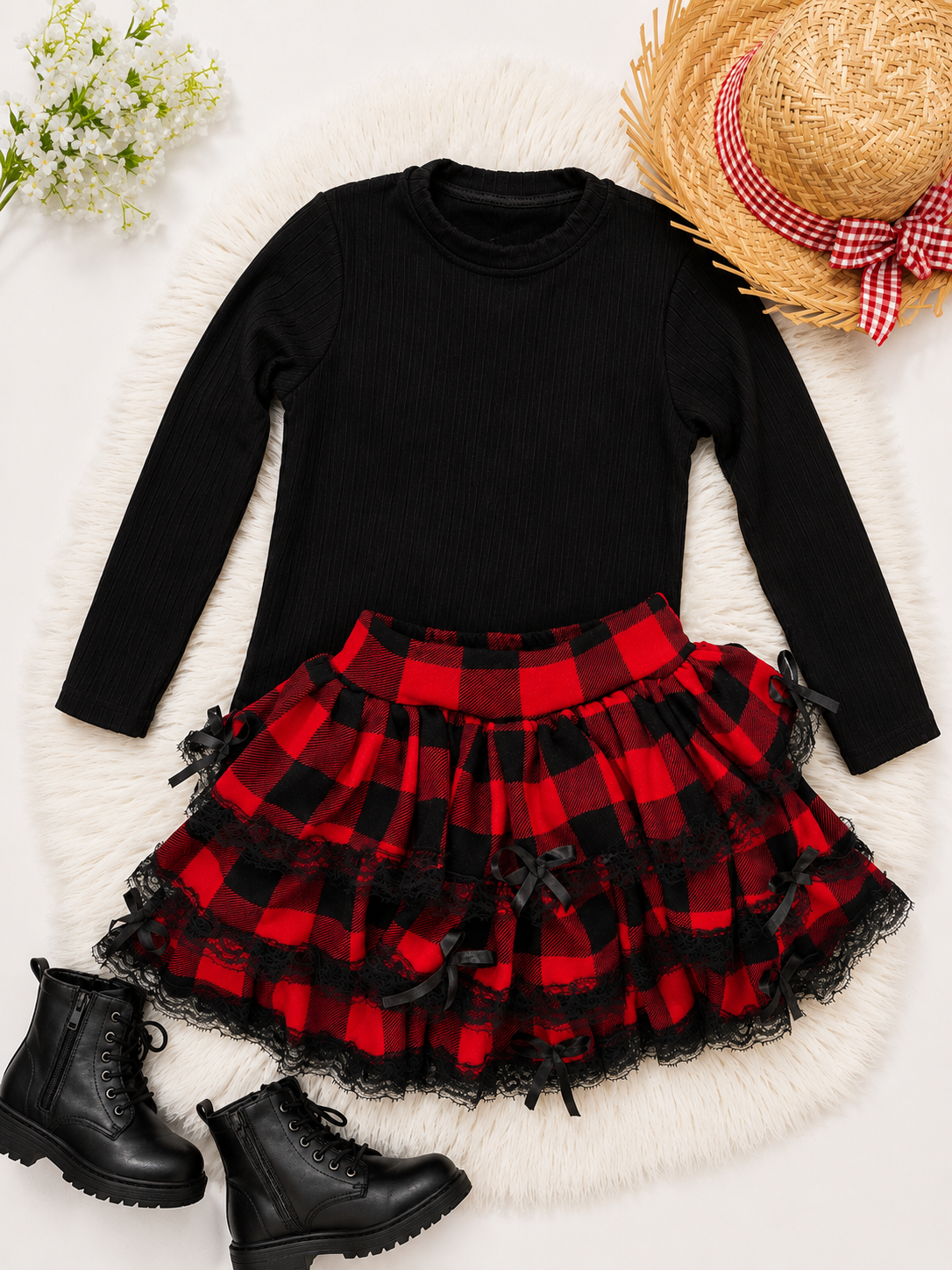 Conjunto Kaune Xadrez vermelho - short por baixo (Cópia)