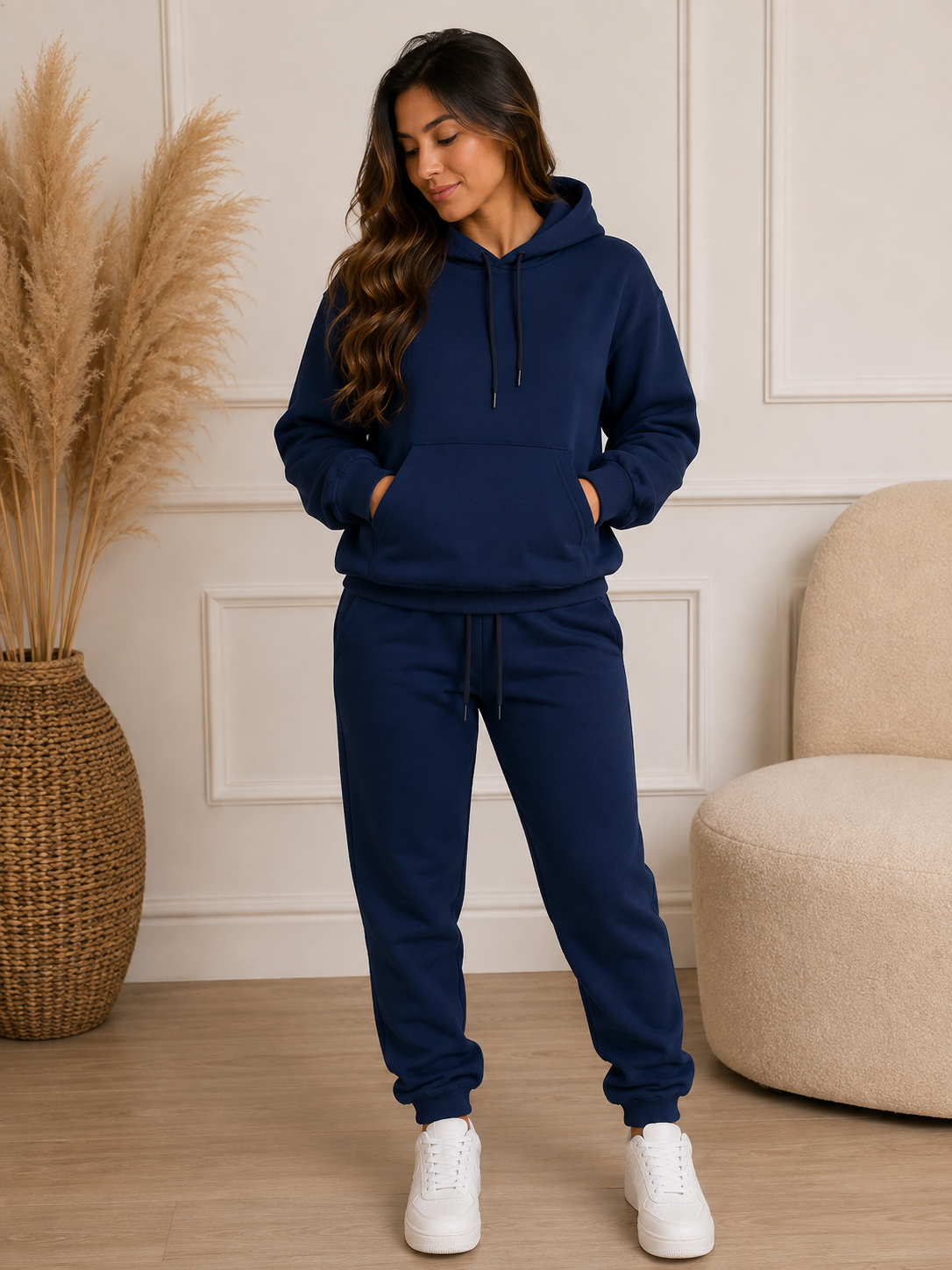 Conjunto azul Moletom - com elástico regulável na cintura Flanelado-