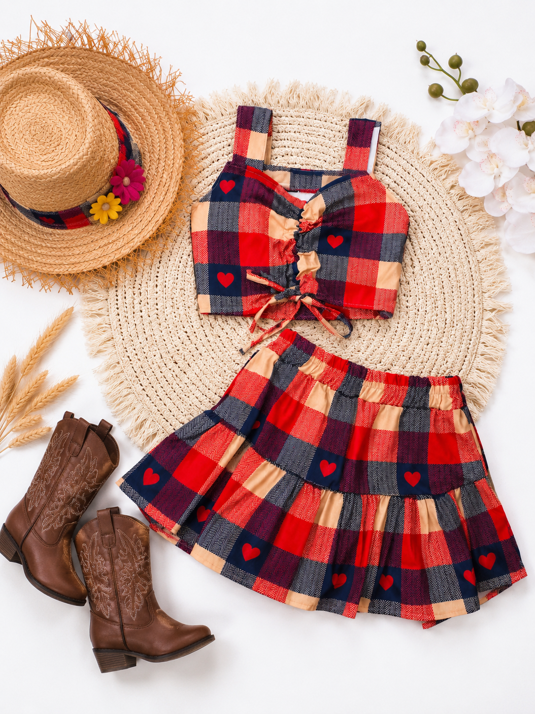 Conjunto Coração Caipira- saia com short