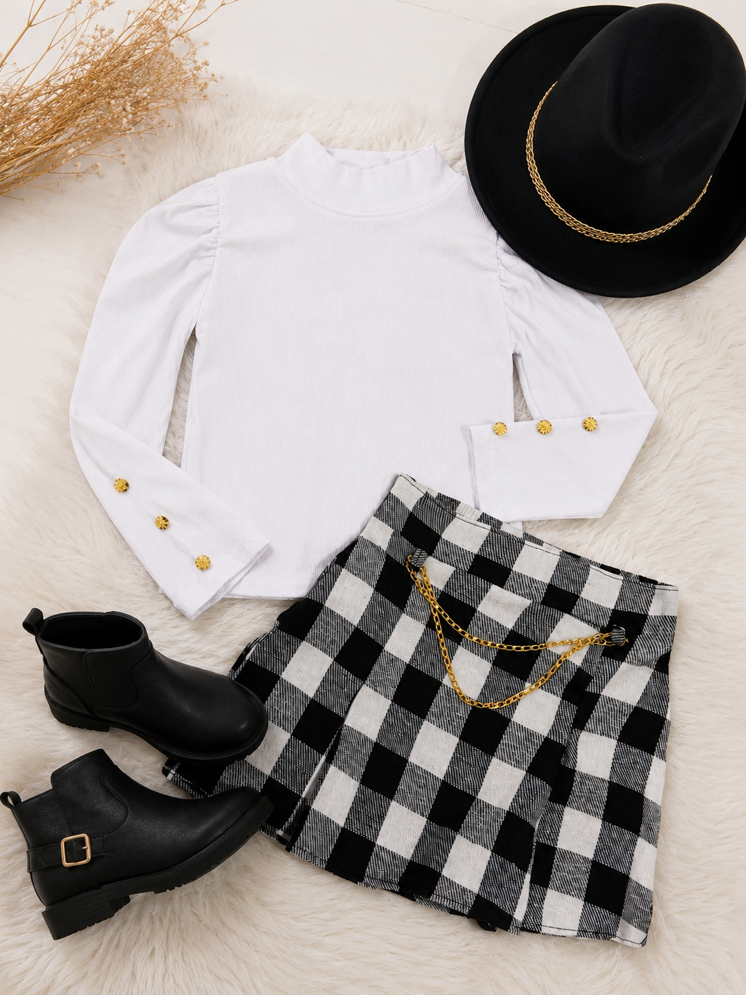 Conjunto Elegance Xadrez preto e branco