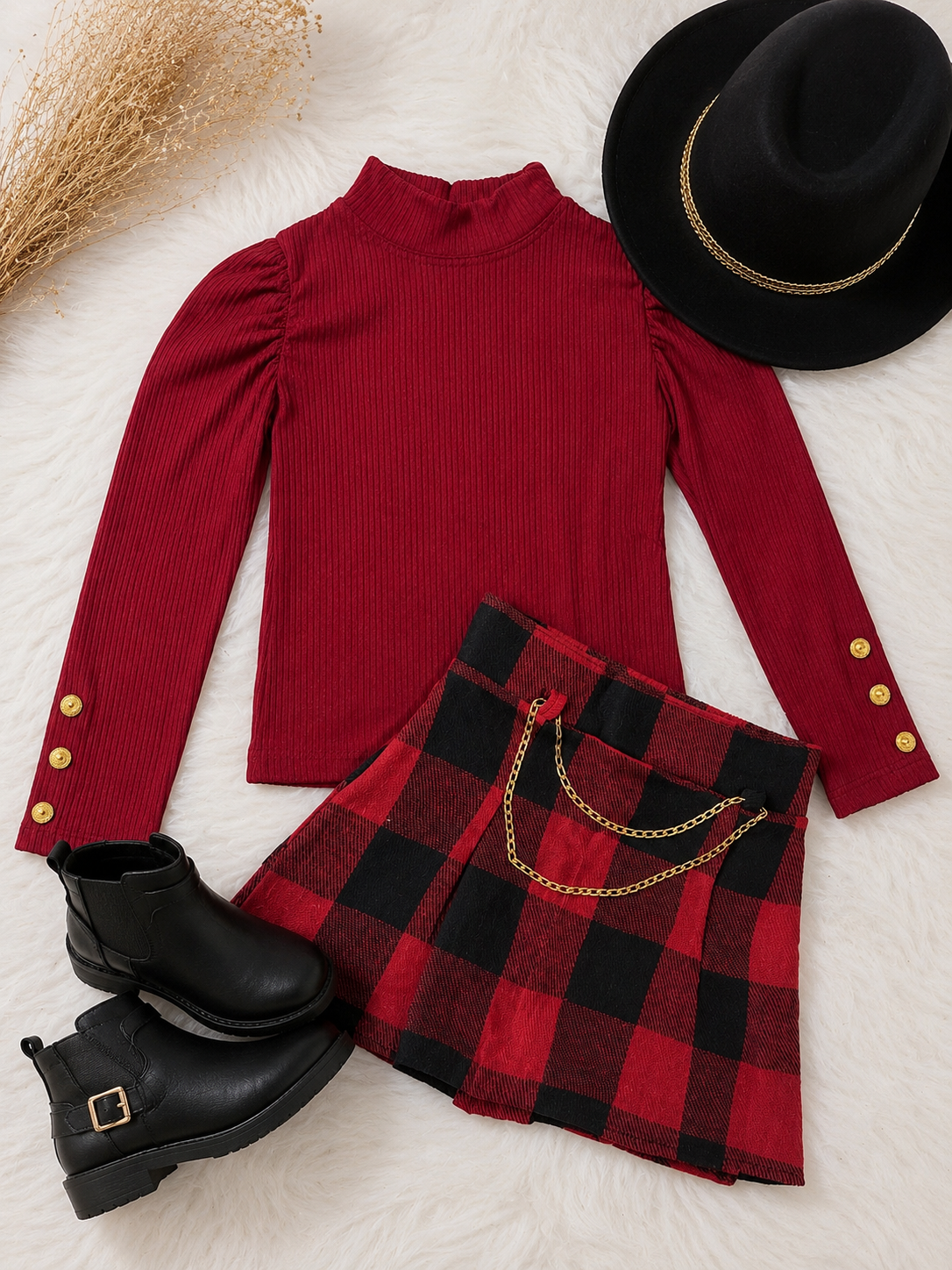 Conjunto Elegance Xadrez vermelho