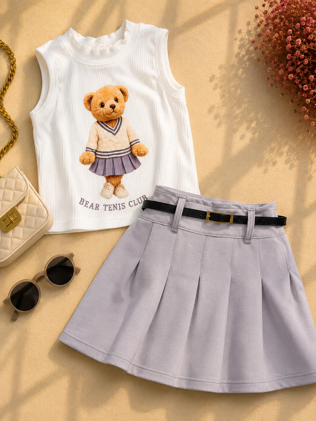 Conjunto Cecília  - Short saia + blusa (cinza )
