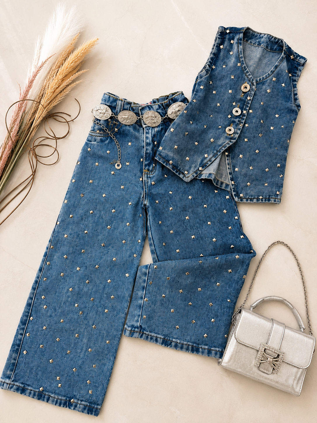 Conjunto jeans spikes taxinhas
