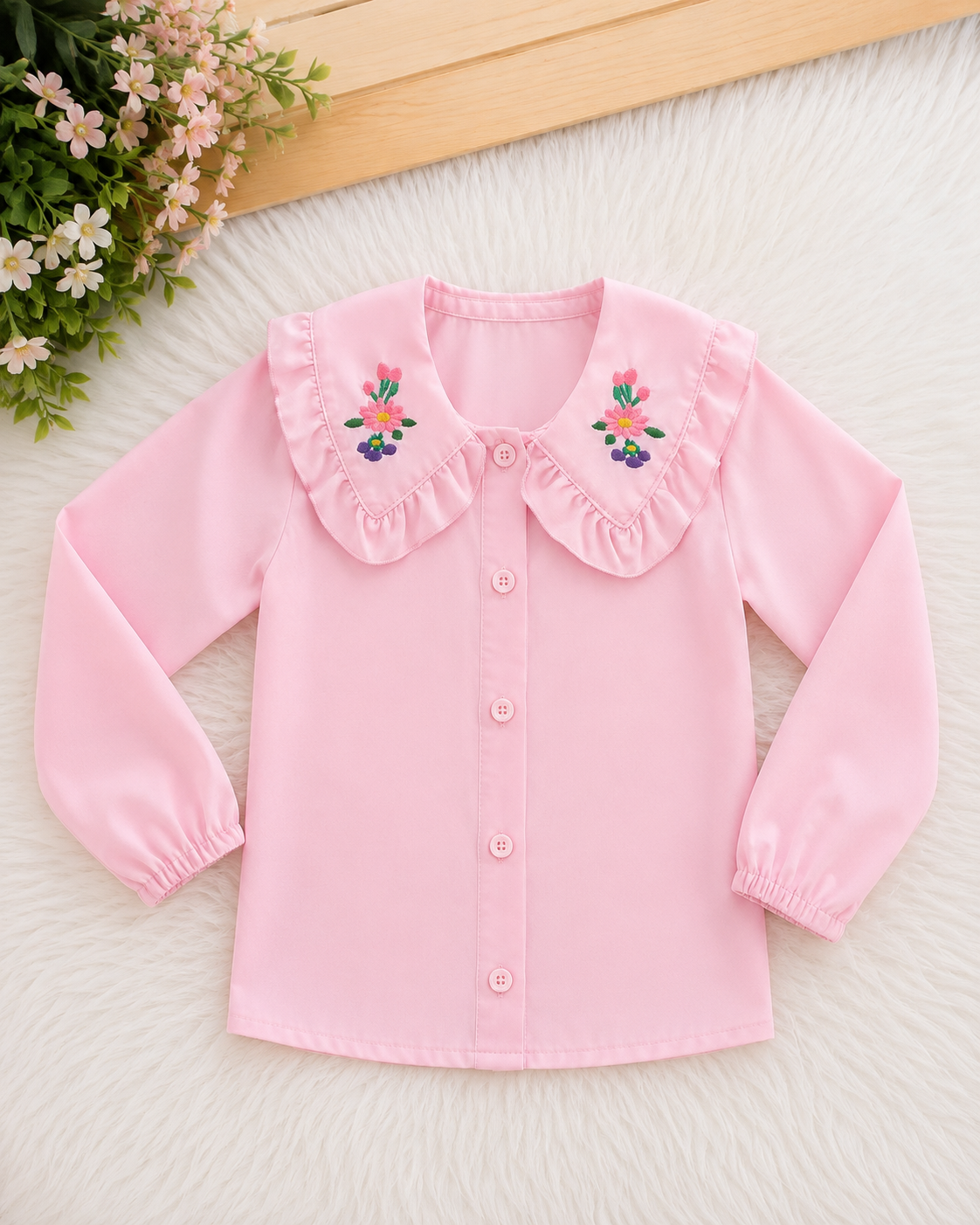 Blusa Social Infantil Bordada 🌸