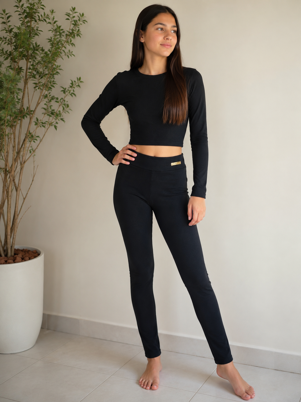 Legging JUVENIL preta flanelada em suplex-
