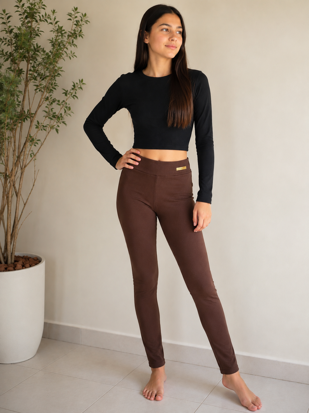 Legging JUVENIL marrom flanelada em suplex-