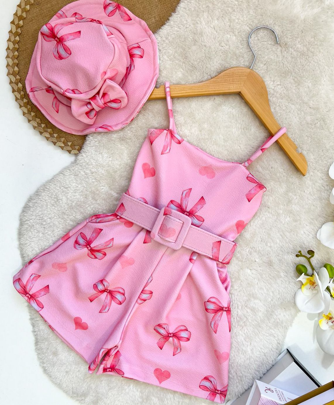 PROMOÇÃ0-Macaquinho + laco + o chapeuzinho (bucket) + cinto