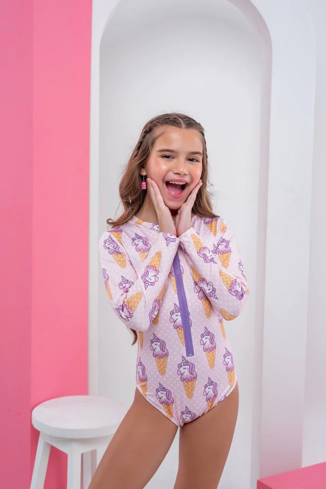 Maiô Zíper unicórnio casquinha lilás