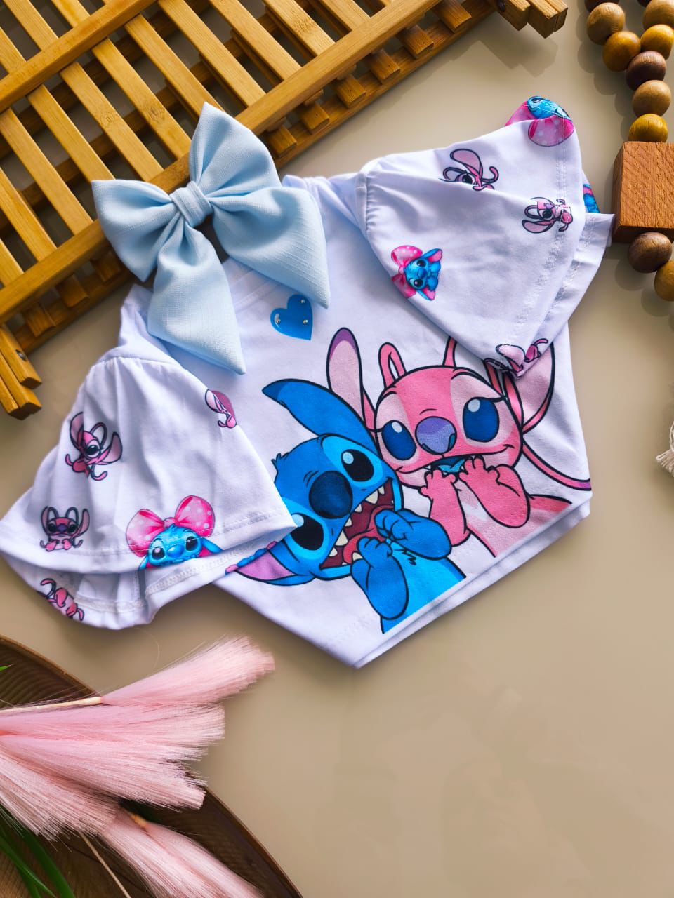 Croped godê Stitch e angel laço