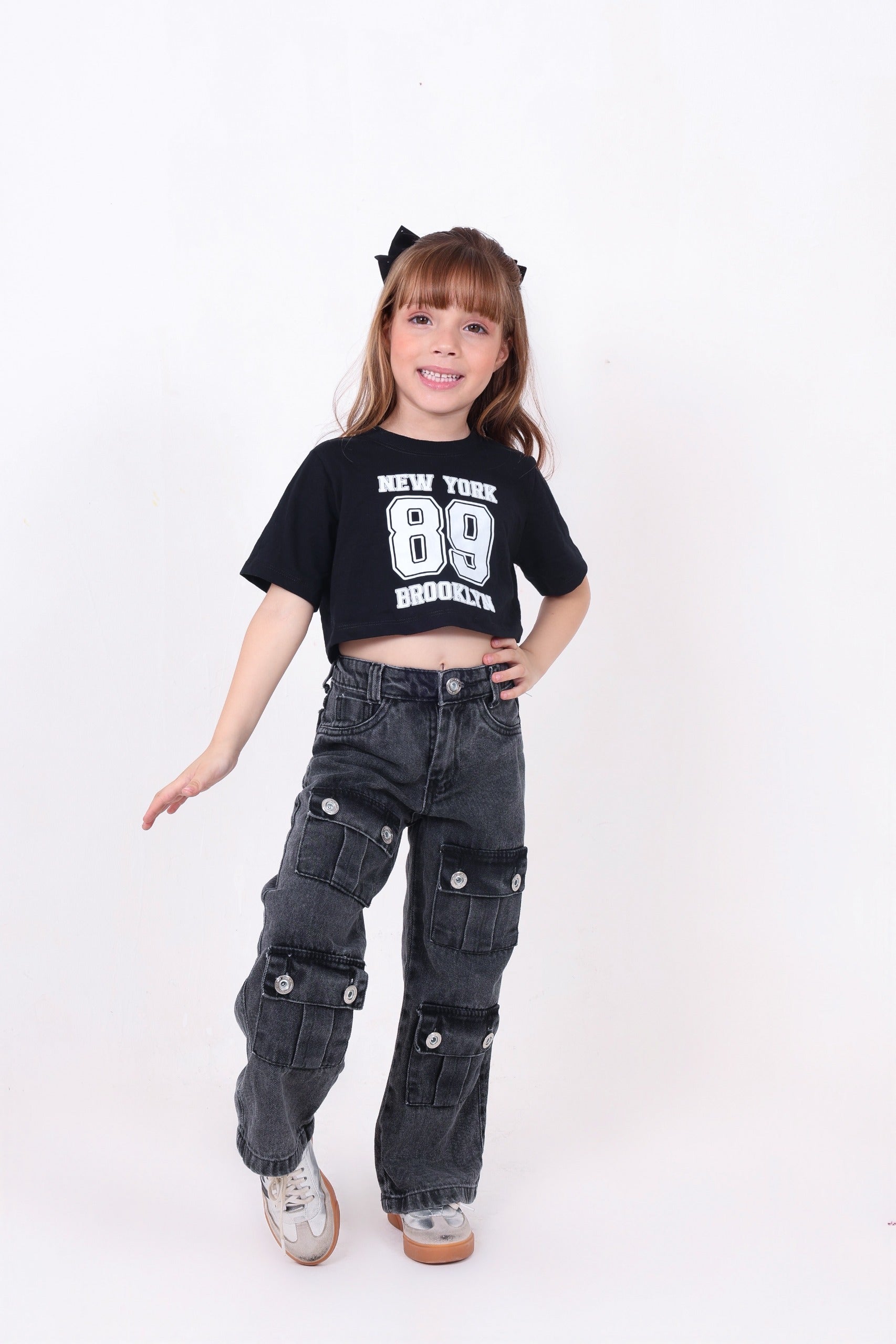 CALÇA JEANS BLACK INFANTIL CARGO (PRETO MARMORIZADO) -  Ref: 085