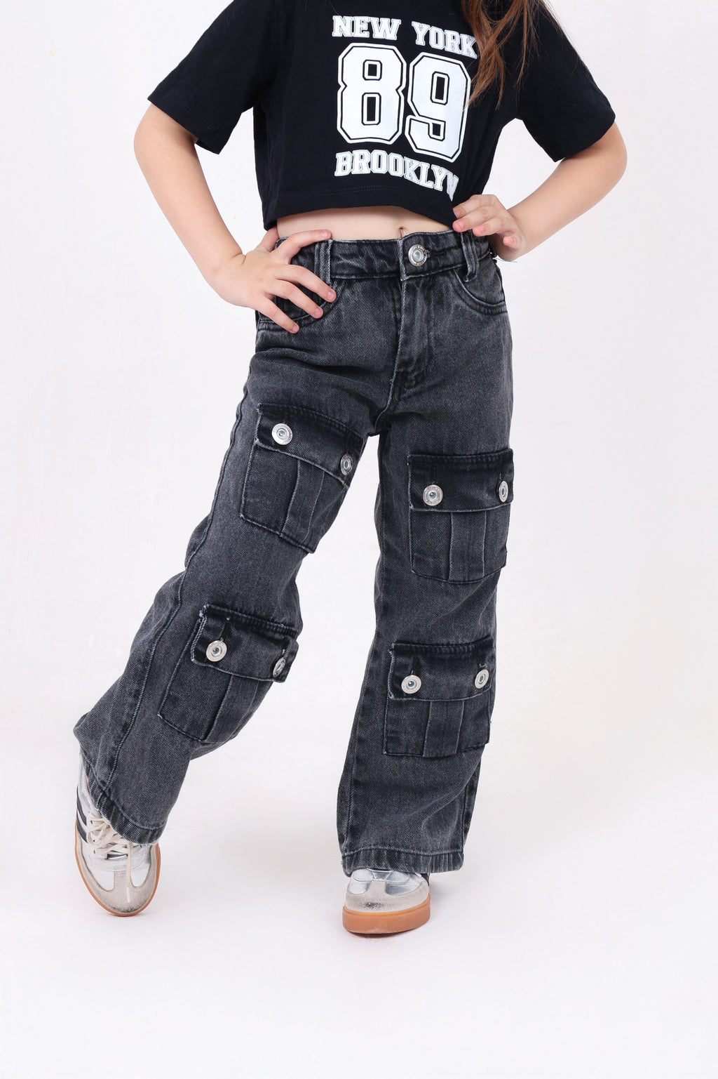 CALÇA JEANS BLACK INFANTIL CARGO (PRETO MARMORIZADO) -  Ref: 085