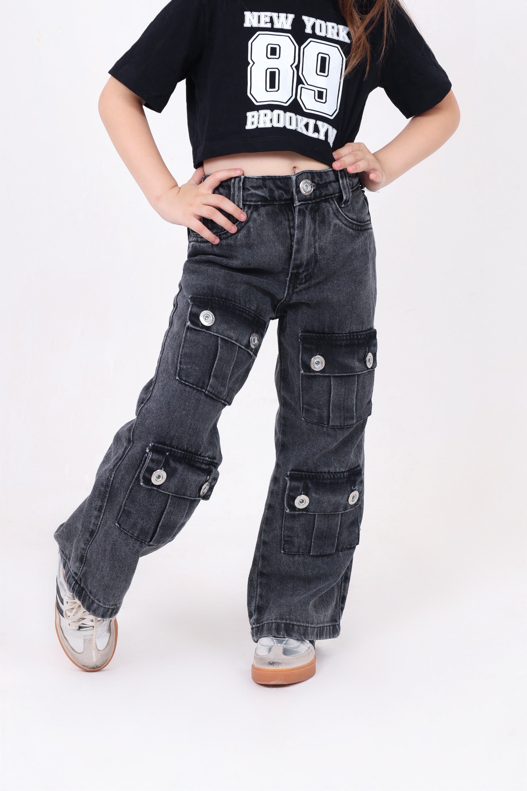 CALÇA JEANS BLACK INFANTIL CARGO (PRETO MARMORIZADO) -  Ref: 085