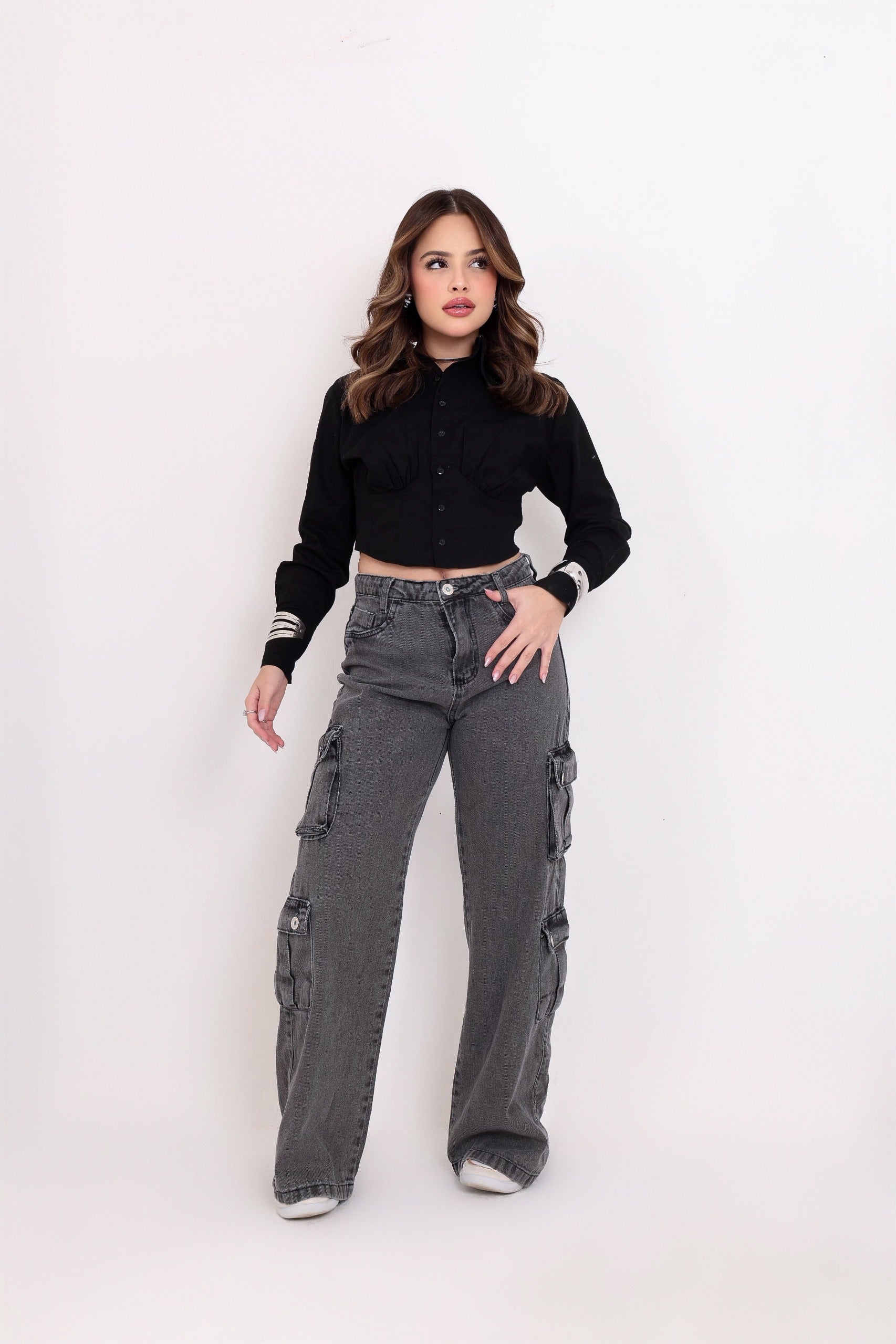 Calça widleg cargo Black 065
