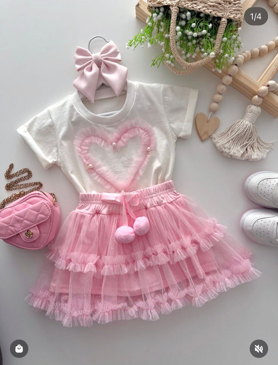 CONJUNTO TULE CORAÇAO ROSA