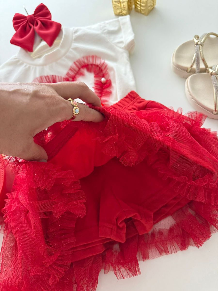 CONJUNTO TULE CORAÇÃO VERMELHO