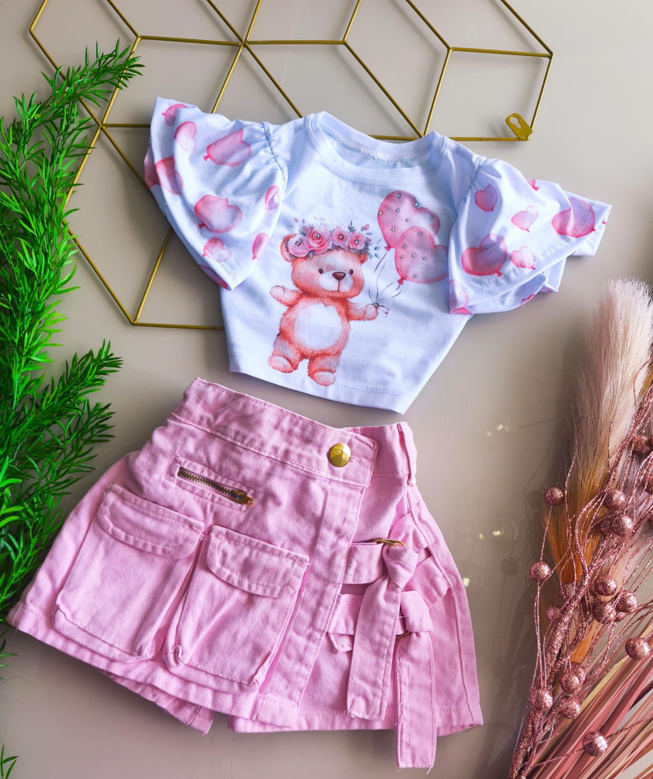 Blusa godê ursa balões corações