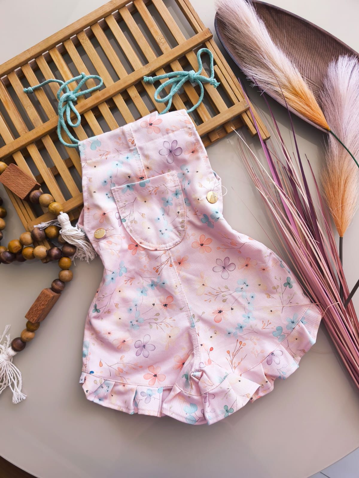 Macaquito jeans babadinhos floral