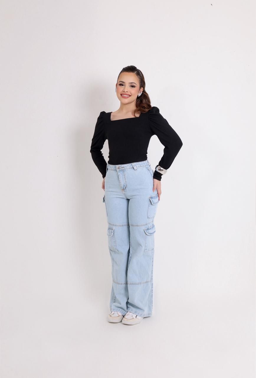 CALÇA JEANS  WidLeg- (JEANS CLARO) - (Ref: 053)