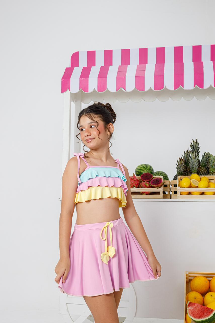 Biquiní + Saia Nanda Bicolor (cores variadas tons rosa e lilas igual as fotos)