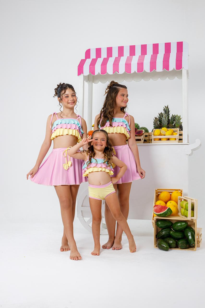 Biquiní + Saia Nanda Bicolor (cores variadas tons rosa e lilas igual as fotos)