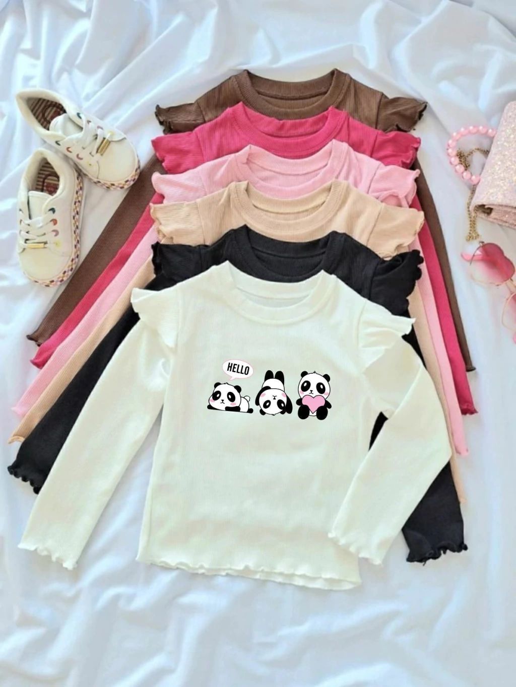 Blusa nude manga longa infantil com estampa ursos