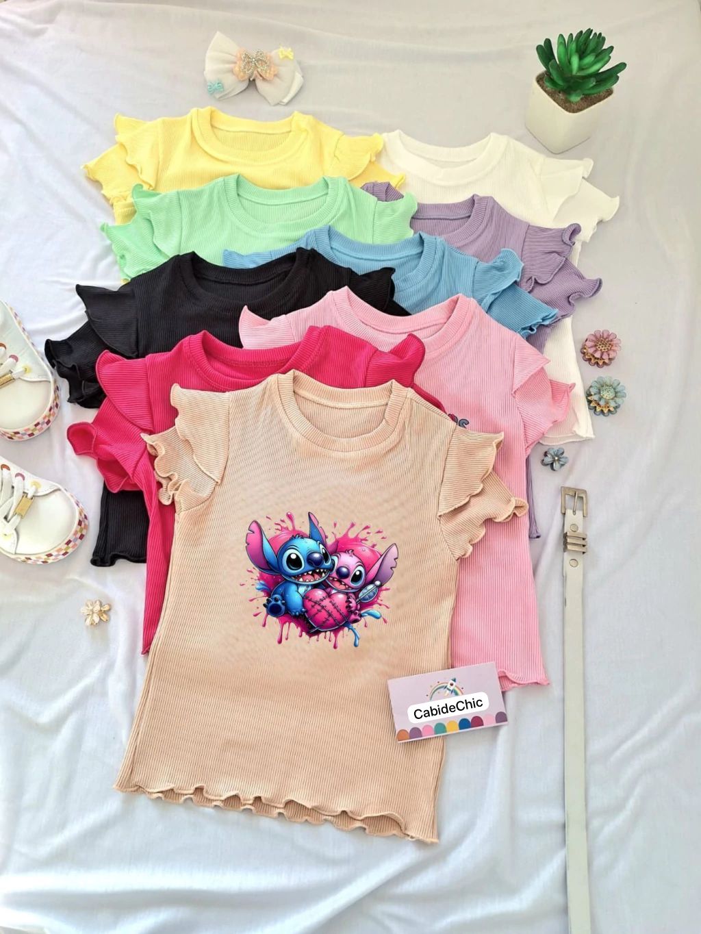 T-SHIRT  COM MANGA DUPLA  STITCHh CORAÇÃO