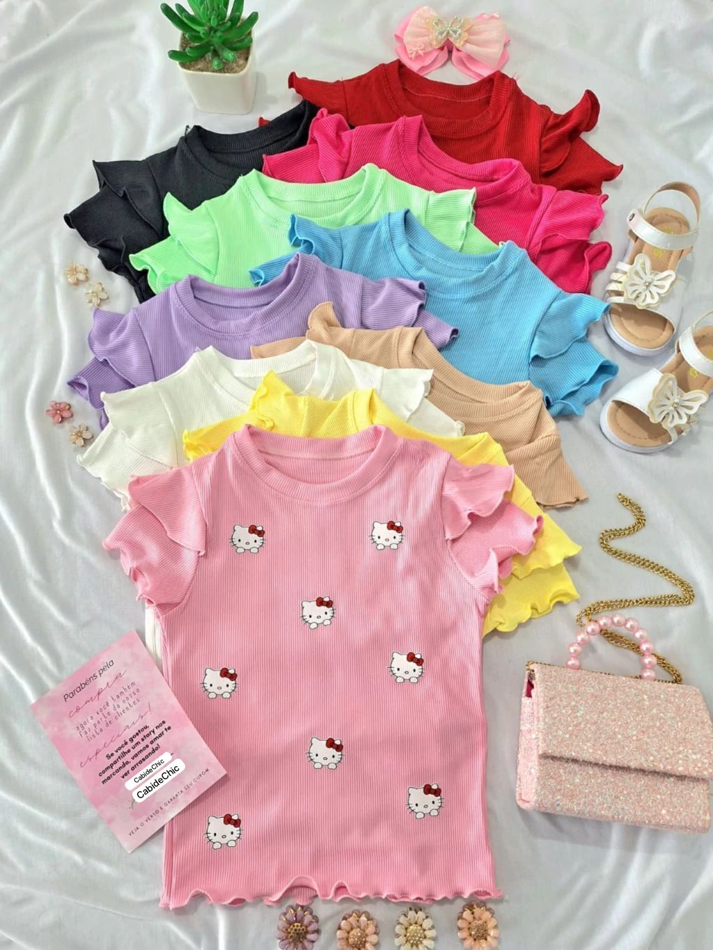 T-SHIRT  COM MANGA DUPLA   HELLO KITTY