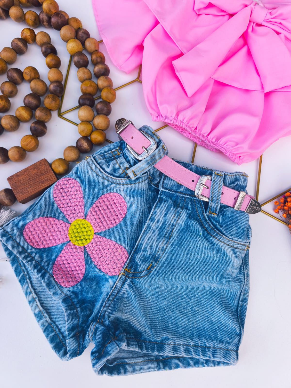 SHORT JEANS FLOR ROSA