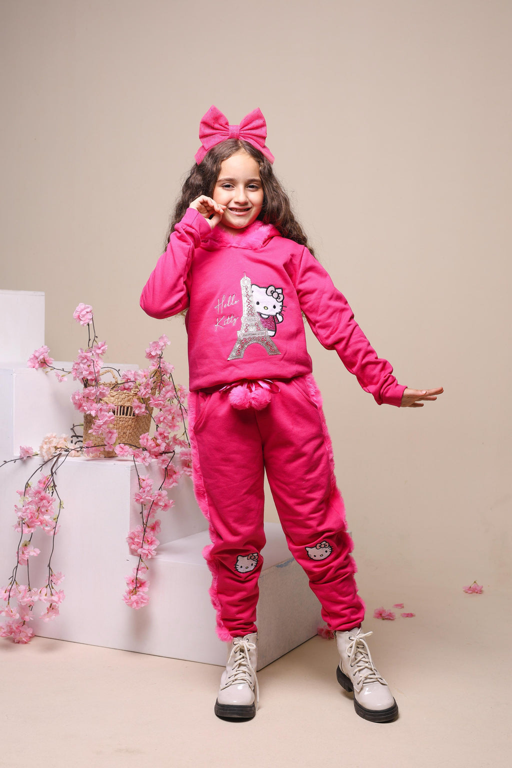 Conjunto moletom com capuz hello kitty pink