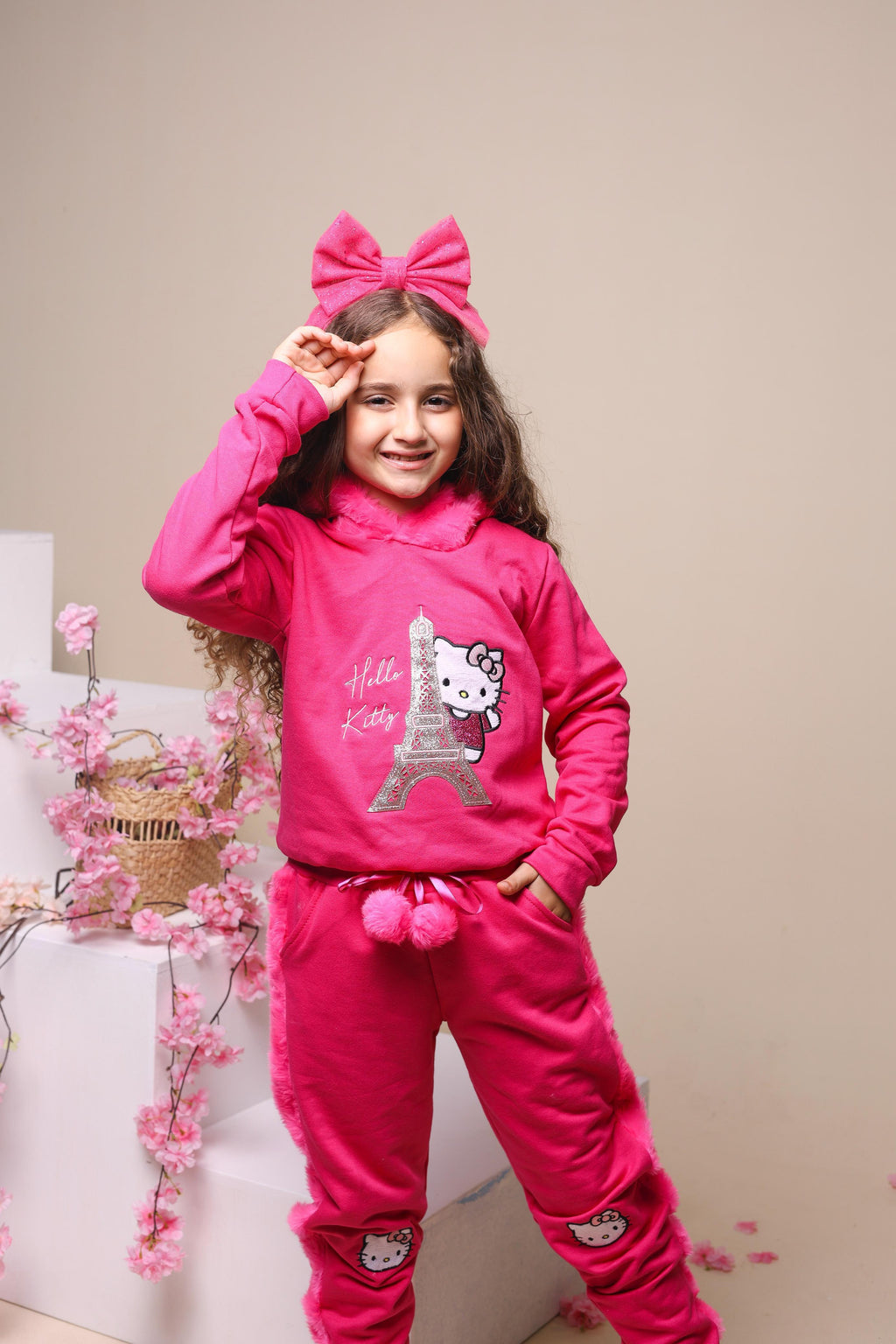 Conjunto moletom com capuz hello kitty pink