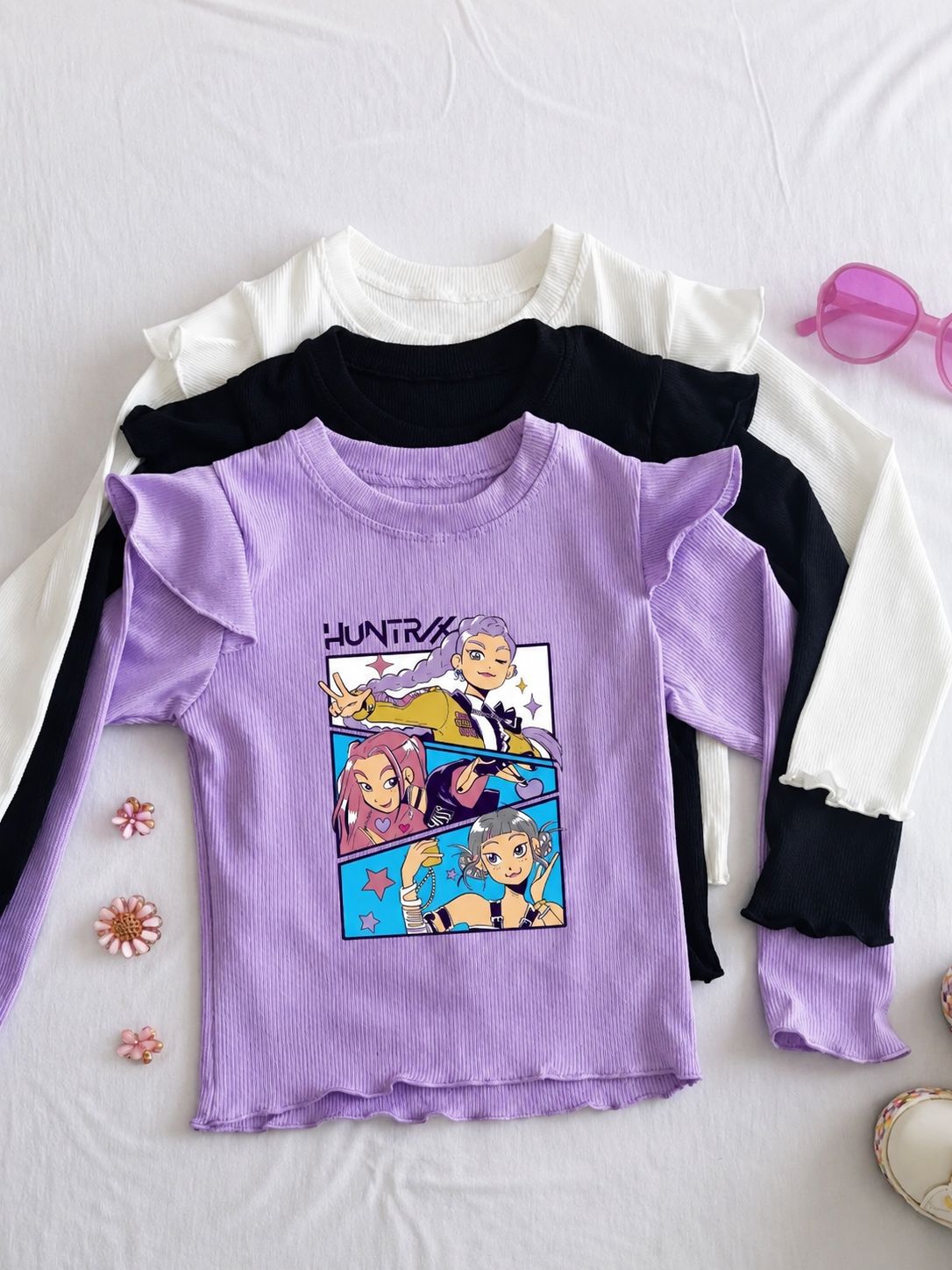 BLUSA MANGA LONGA LILAS HUNTRIX -GUERREIRAS DO K-POP