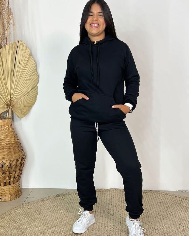 Conjunto preto Moletom Juvenil Flanelado