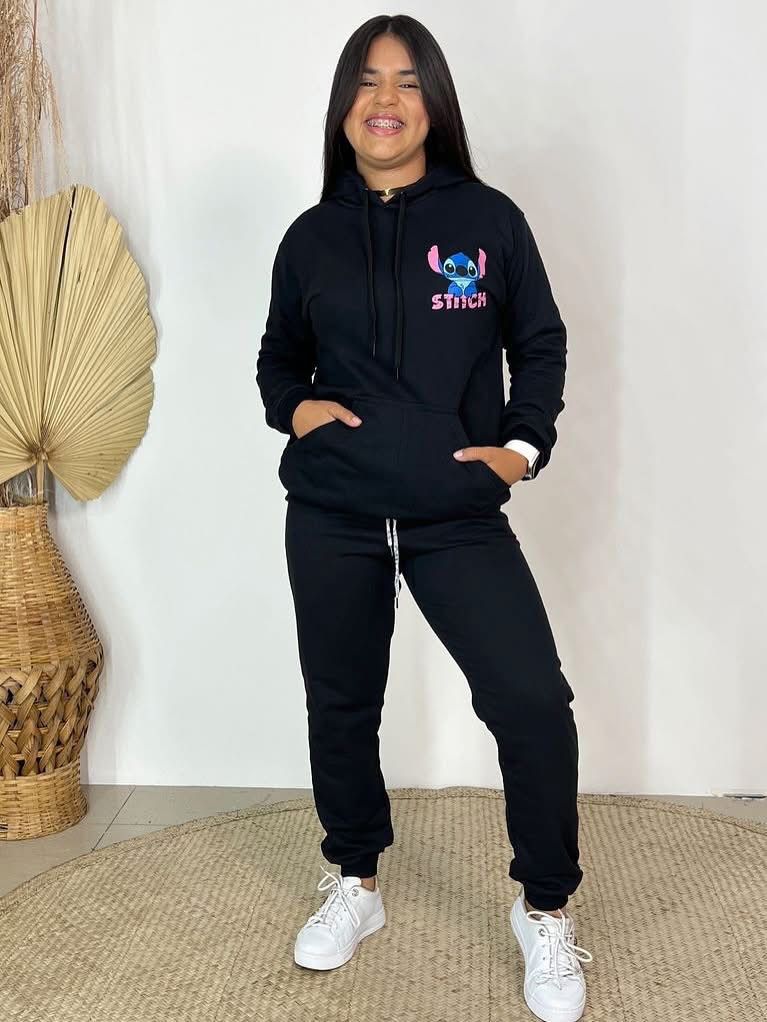 Conjunto STITCH  Moletom PRETO-ESTAMPA FRENTE E COSTA