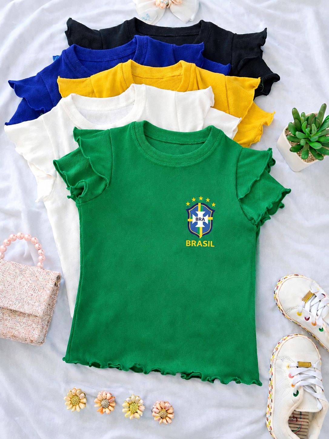 TSHIRT VERDE MANGA DUPLA EM DTF BRASIL ESCUDO