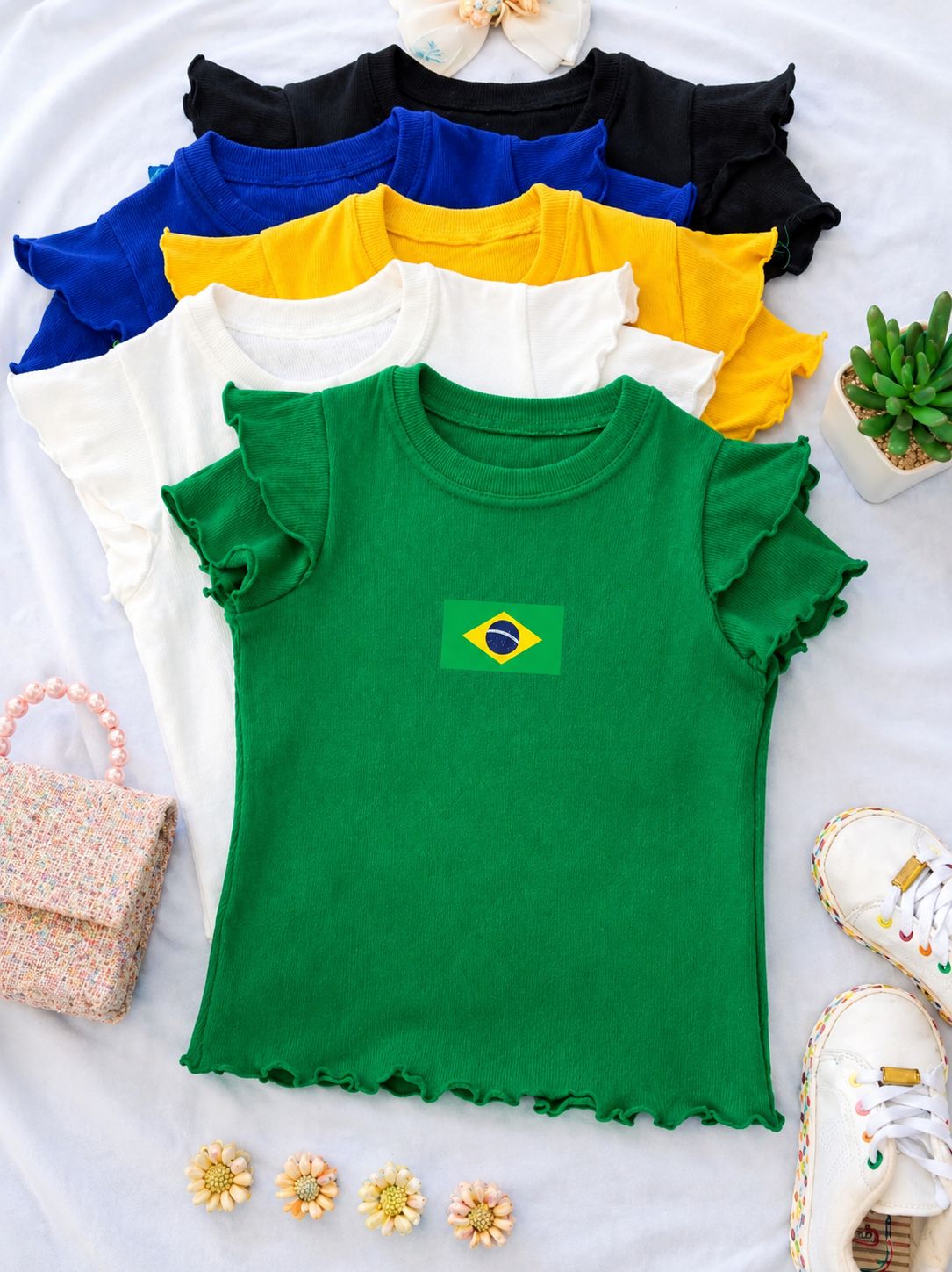 T-SHIRT verde MANGA DUPLA BRASIL BANDEIRA VERDE