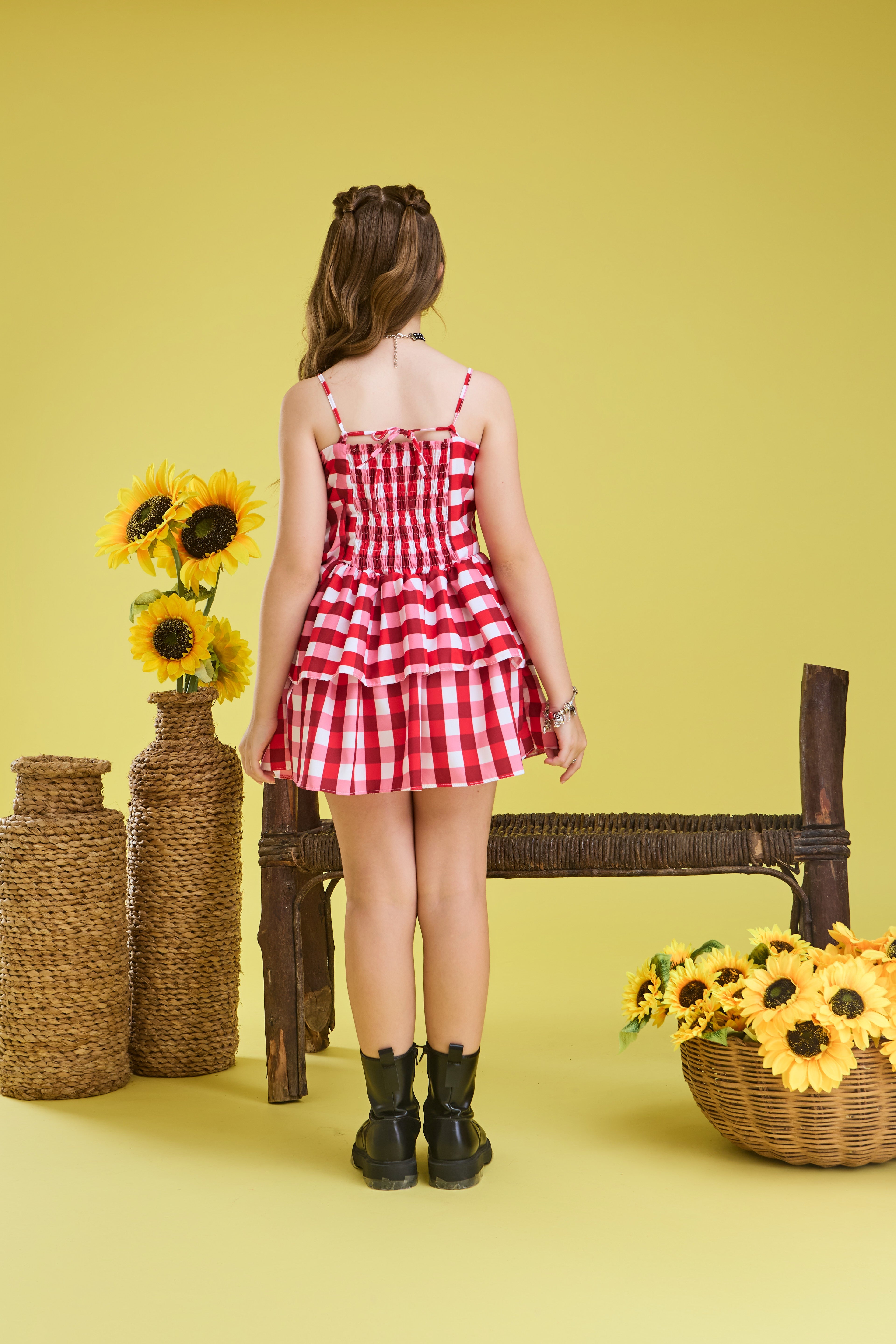 VESTIDO XADREZ KAROL LAÇO VERMELHO