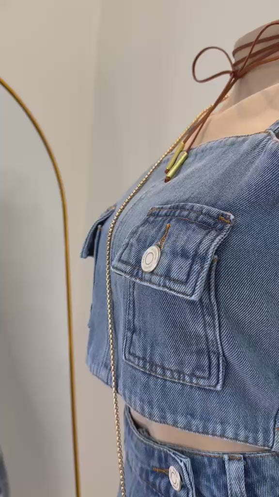 Conjunto Jeans Short-Saia com Fivela | Cód. 008